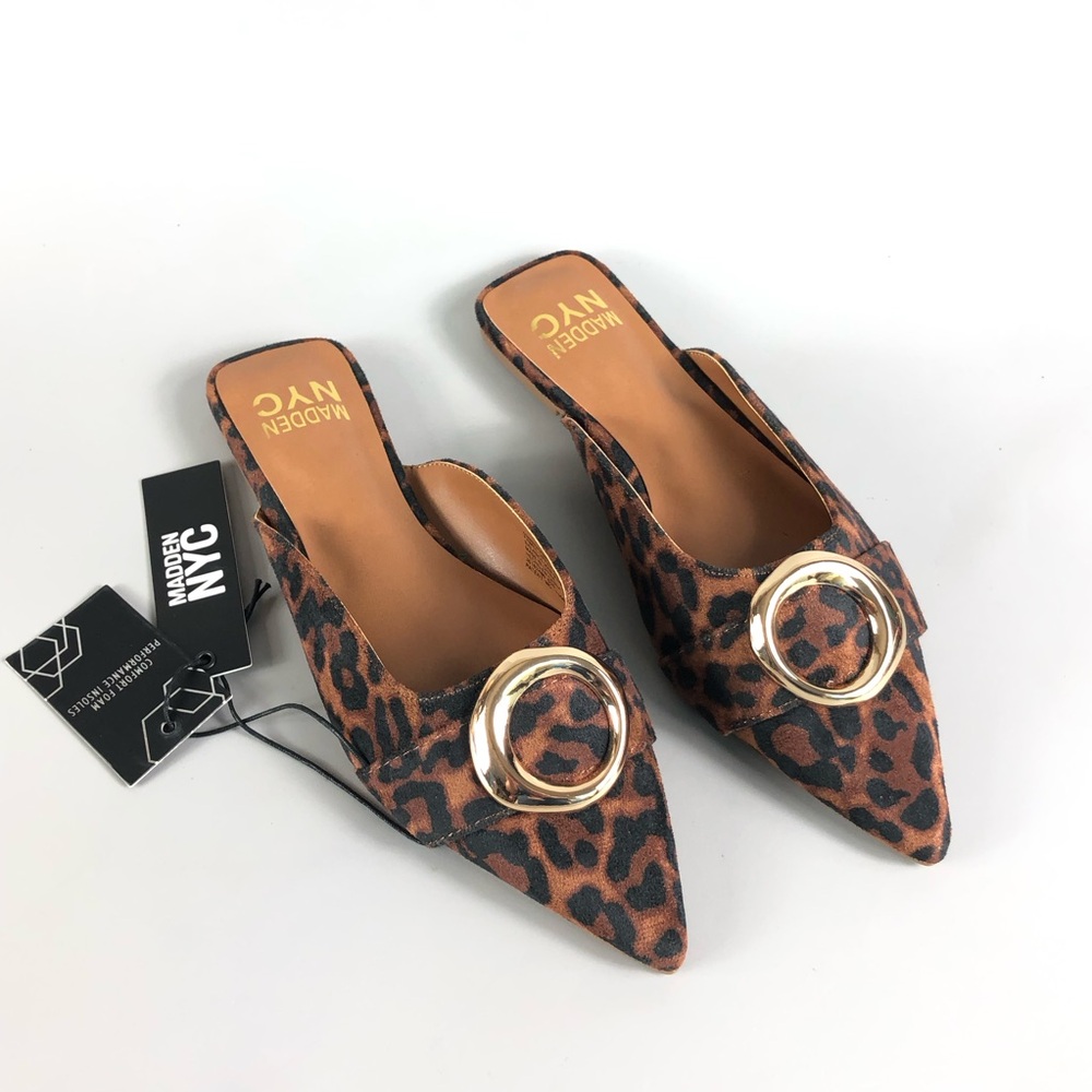 Madden NYC Leopard-Print Pointed Mule with Gold Ring Size 6